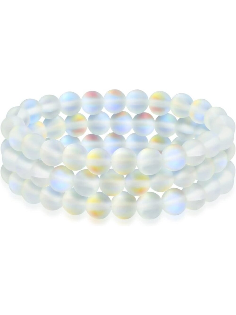 Unisex Stackable 3-Piece Gemstone Round Bead Stretch Bracelets - Adjustable